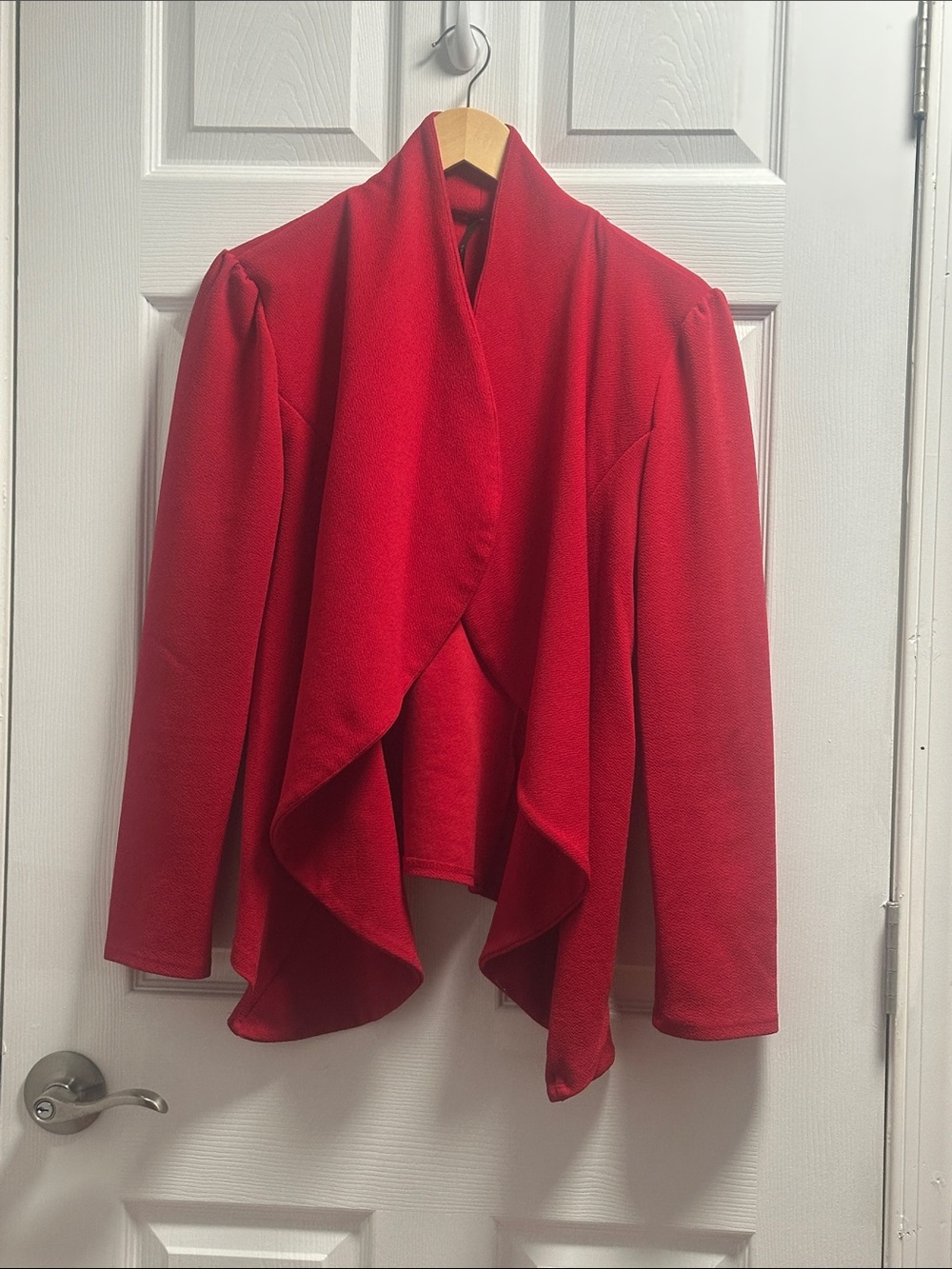 Red Draped Open-Front Blazer Jacket